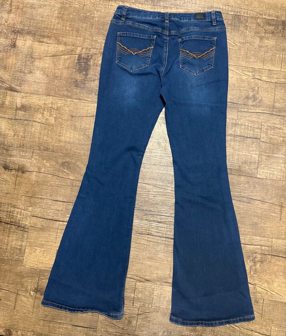 Flamingals by Flamingo Flare Bootcut Western Dark Wash Denim Jeans M - Picture 4 of 6